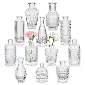 Set of 12 Small Glass Bud Vases